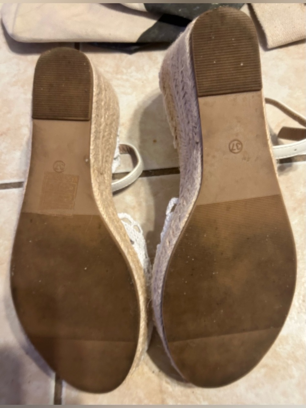 White Crochet  Espadrille Wedge Sandals With An Ankle Strap. 7 - Picture 3 of 4